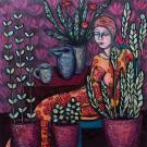 I stay safe with my plants 2020 Maarit Siltamaeki akryyli kankaalle 100cm x100cmBBBBUUSI